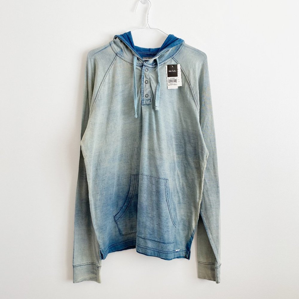 Jake Austin Men's 1/4 Snap Button Hoodie, Kangaroo Pocket, Denim Color, Large